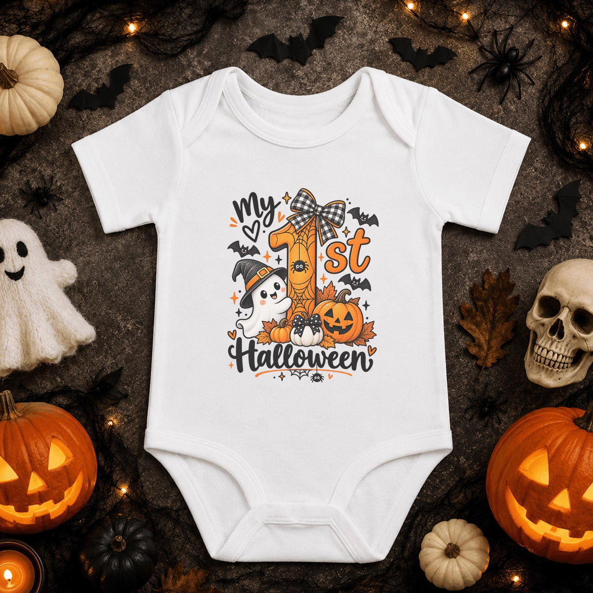 My First Halloween Baby Bodysuit, Cute Ghost Pumpkin Infant Onesie, Witchy Spooky Baby Outfit, First Halloween Gift for Baby Girl