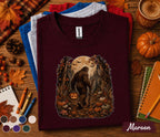 Bigfoot Halloween Fall Shirt, Sasquatch Pumpkin Tee, Spooky Autumn Forest T-Shirt, Cryptid Moon Night Shirt, Cozy Halloween Gift Men Women