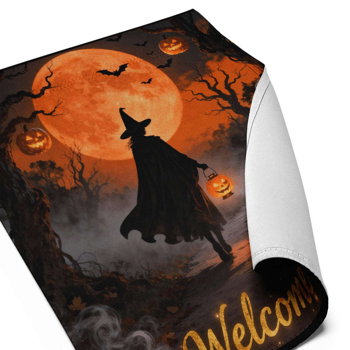 Halloween Witch Garden Flag with Full Moon, Personalized Outdoor Banner, Custom Yard Sign for Porch - Eerie Fall Halloween Party Decoration