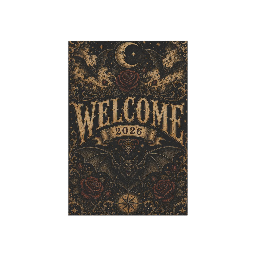 Gothic Bat Halloween Garden Flag, Welcome 2026 Moon Rose Yard Decor, Vintage Witchy Outdoor Flag, Spooky Victorian Halloween Porch Decor