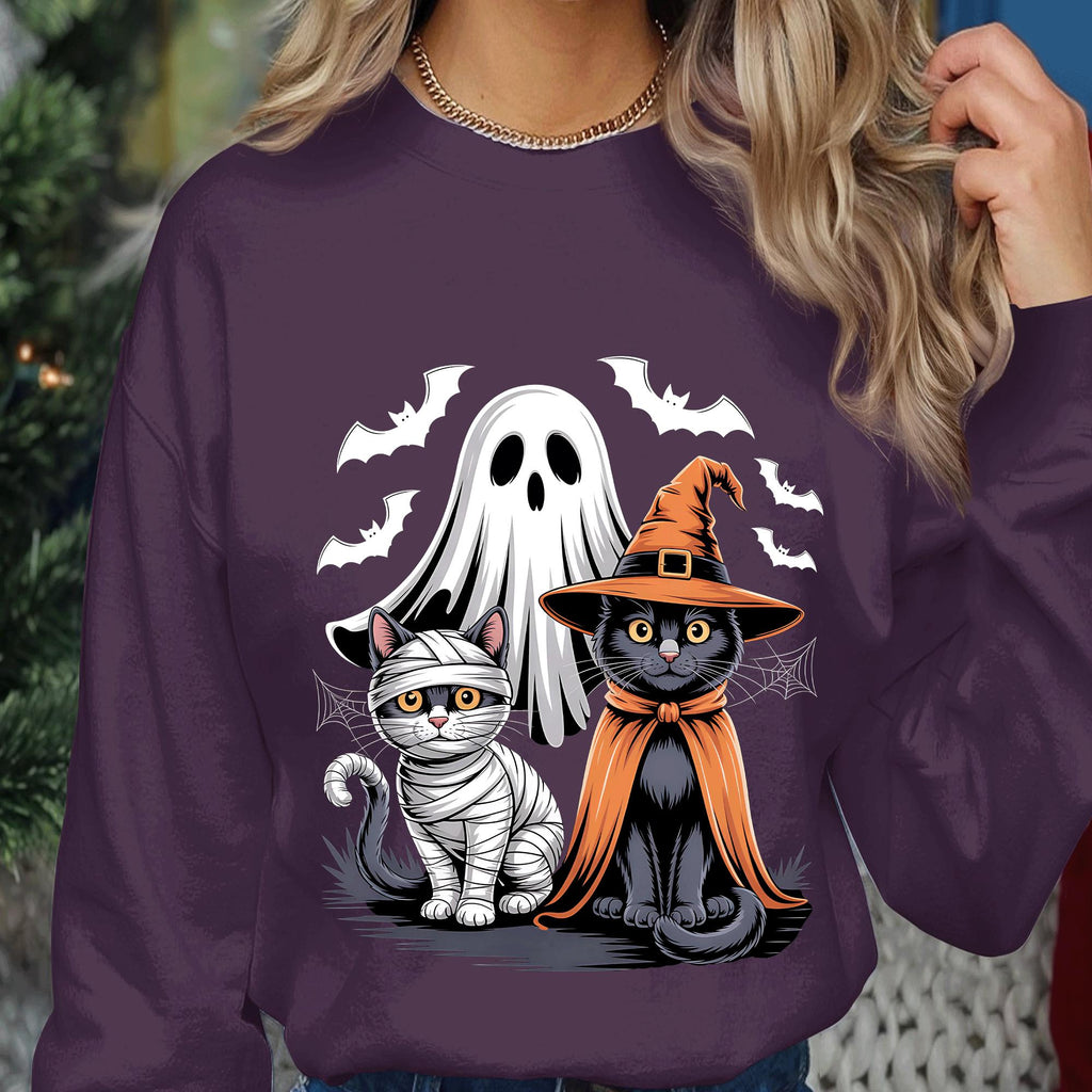 Spooky Cats Shirt Witch Cat Sweatshirt, Mummy Cat Ghost, Haunted Halloween Cat Lover Tee, Scary Cute Cat Costume Top, Cat Halloween Shirt