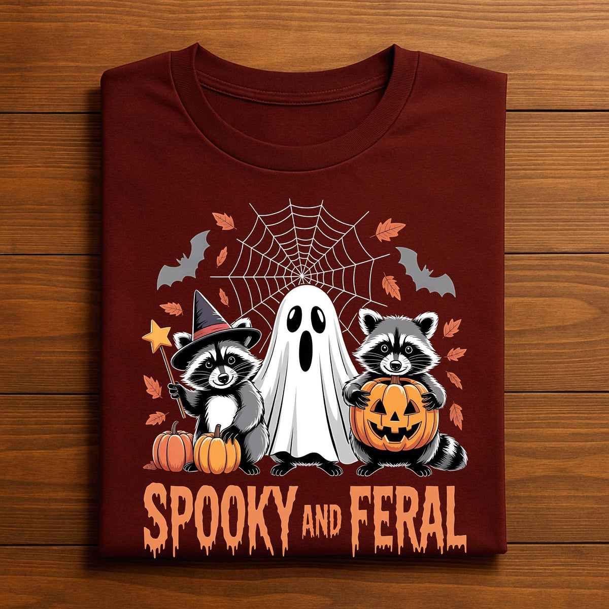 Spooky and Feral Shirt, Funny Halloween Raccoon Ghost Tee, Cute Fall Animal Shirt, Pumpkin and Witch Forest Shirt, Ghost Raccoon Sweatshirt