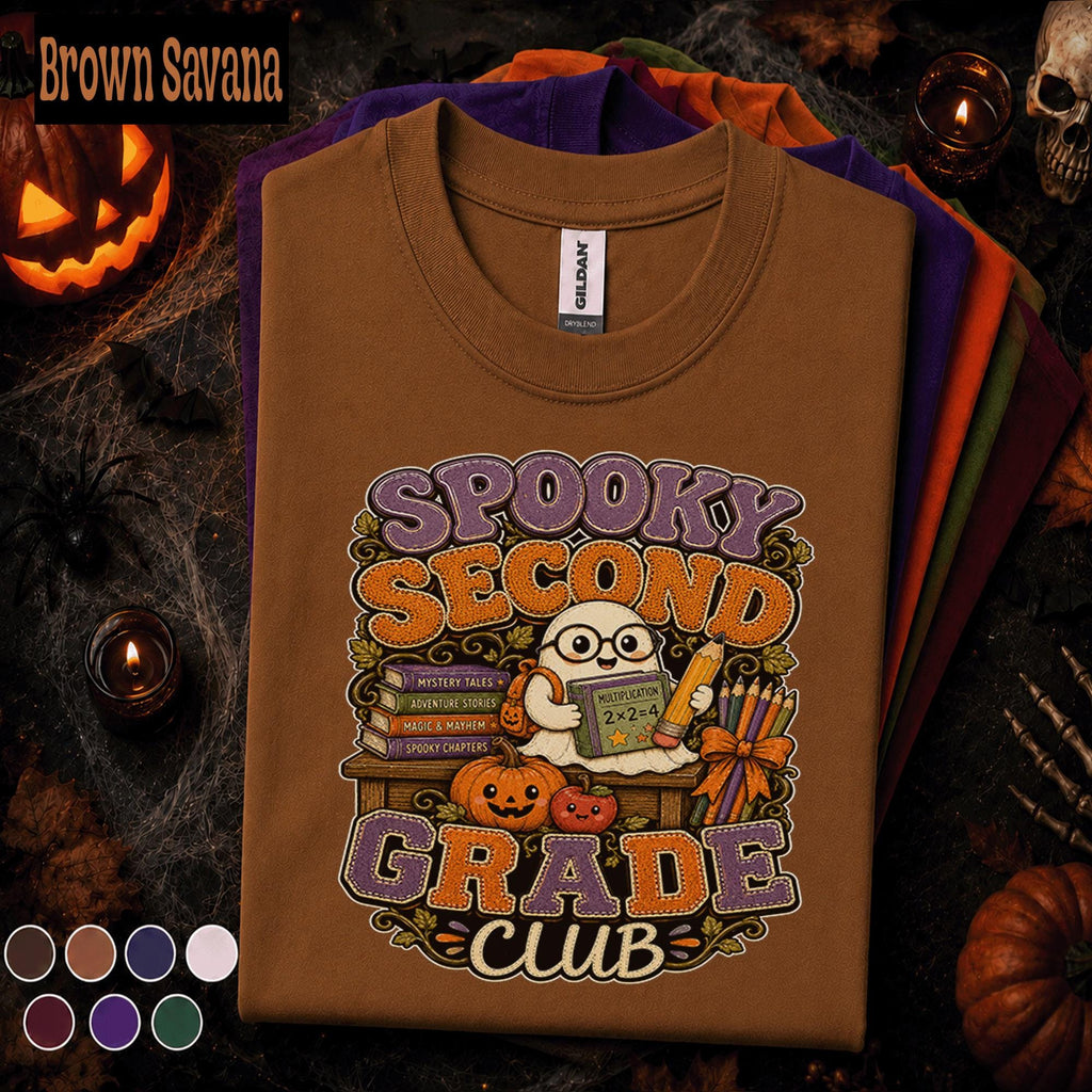 Spooky Second Grade Club Halloween Shirt, 2nd Grade Teacher Tee, Ghost Pumpkin Classroom Shirt, Fall Elementary School Teacher Gift