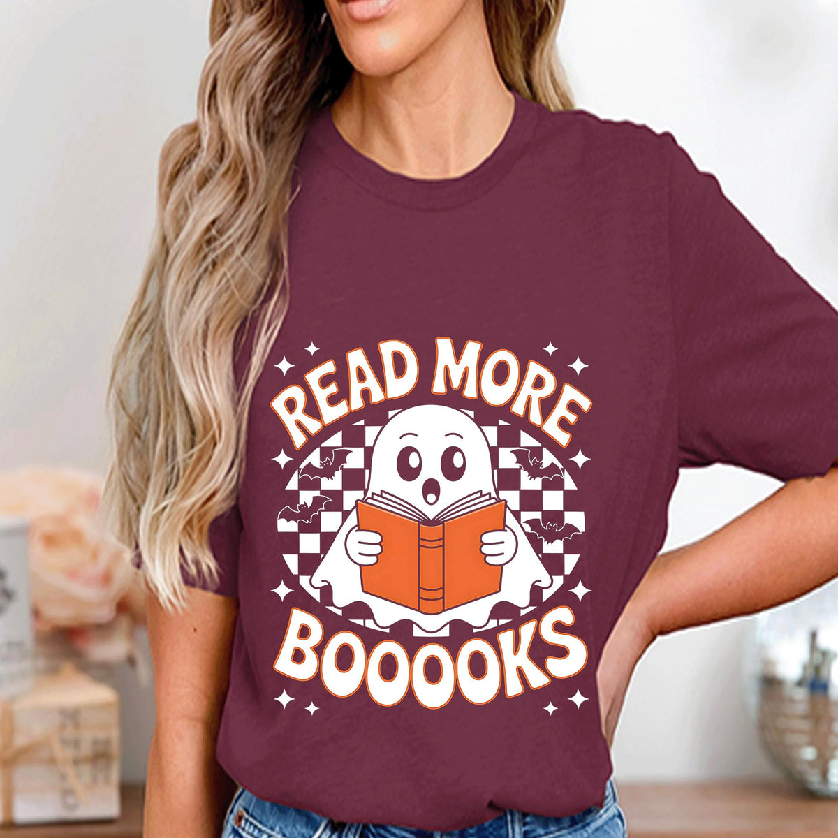 Read More Booooks Ghost Shirt, Cute Ghost Reading Book Halloween Tee, Spooky Library Sweatshirt, librarian Bookworm Halloween Gift Shirt