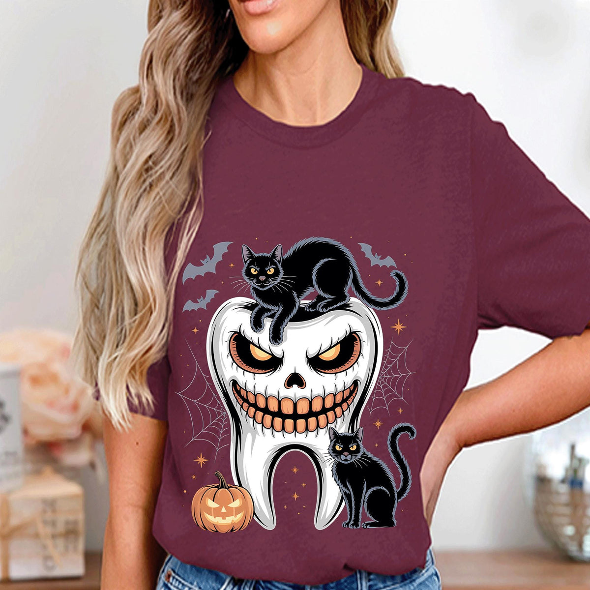 Tooth Halloween Shirt, Black Cat Spooky Dentist Gift Tee, Haunted Dental Costume, Dental Halloween shirt, Dentist Halloween Sweatshirt Gift