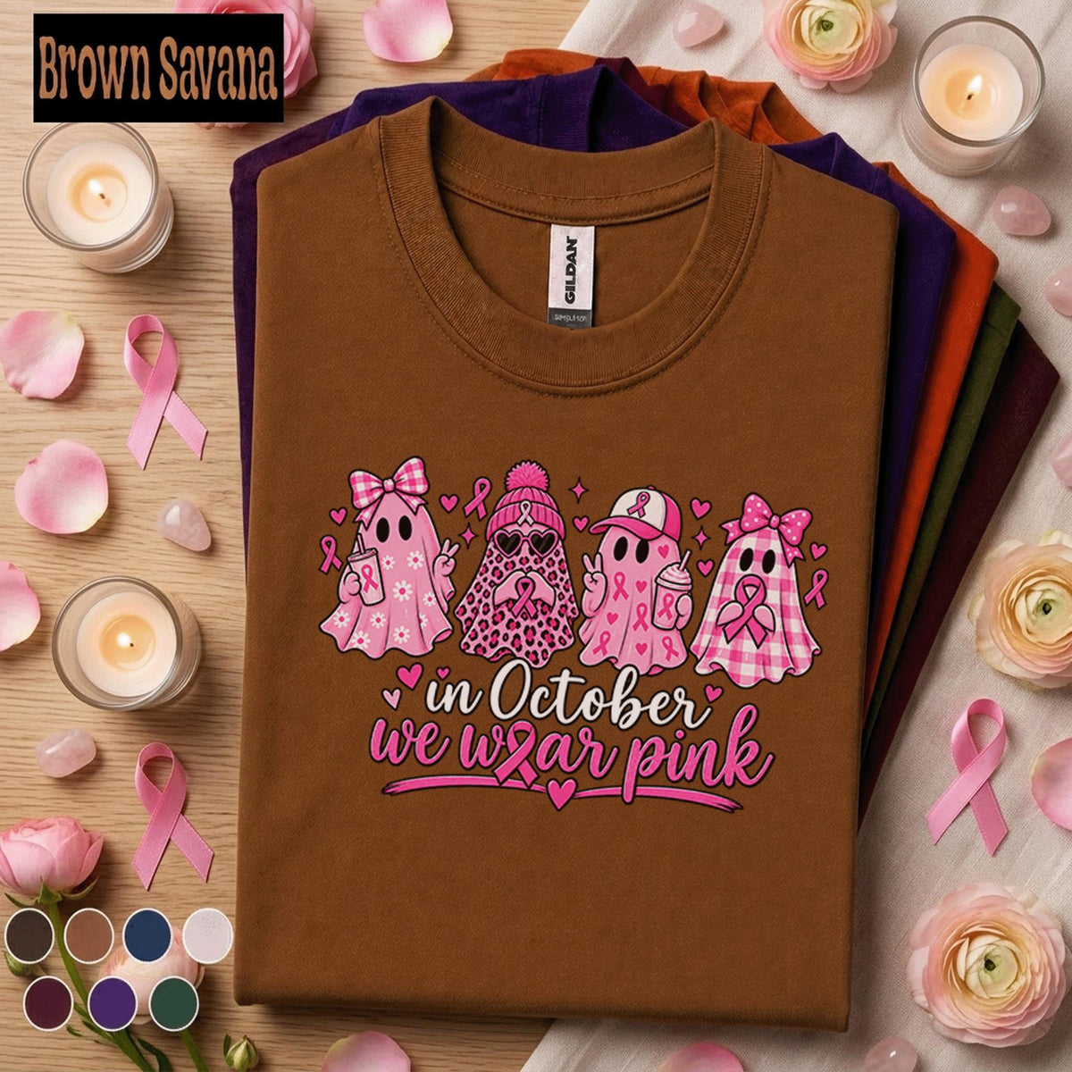 Breast Cancer Awareness Shirt, In October We Wear Pink Ghost Tee, Pink Ribbon Halloween Shirt, Cute Spooky Season Support Gift for Women