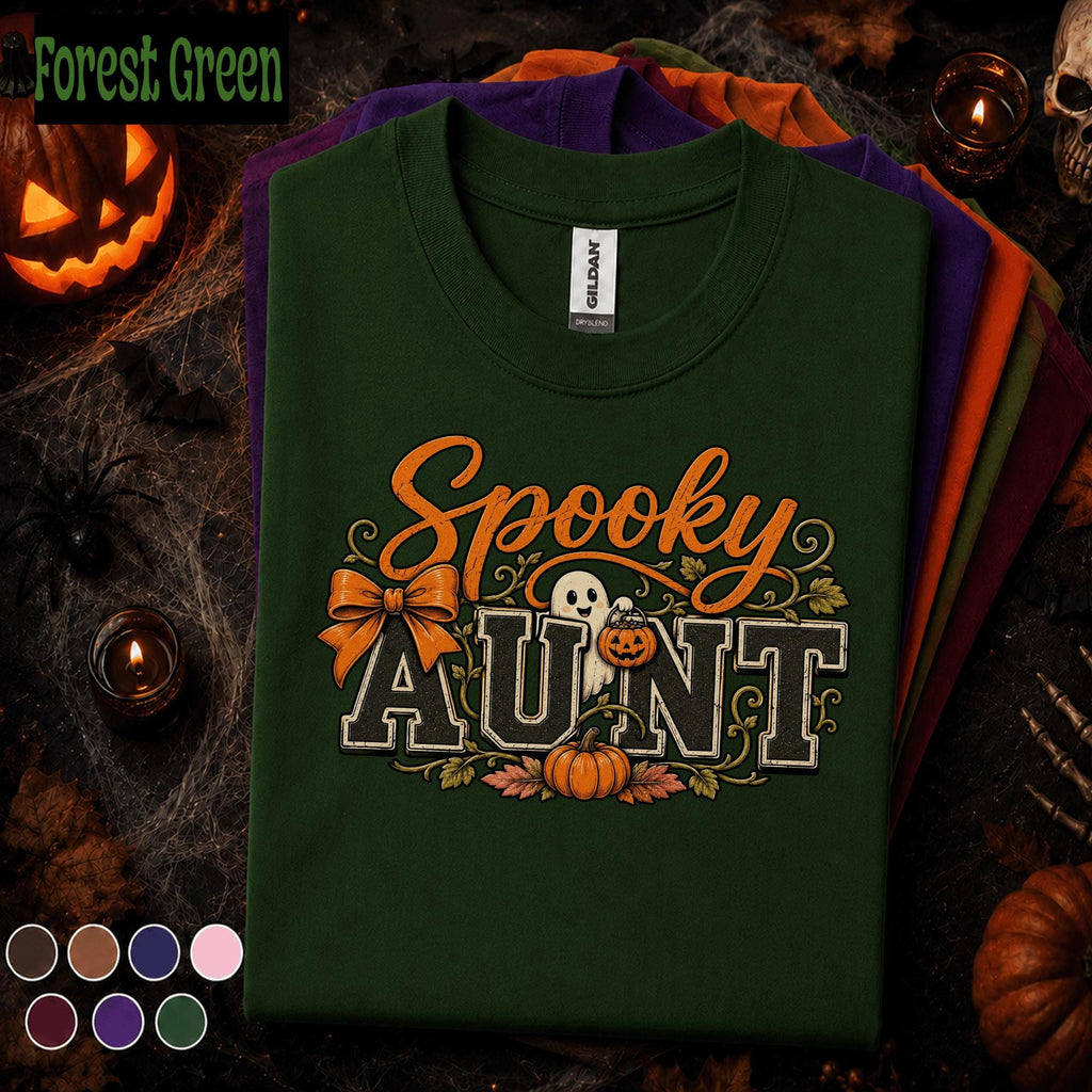 Spooky Aunt Halloween Shirt, Cute Ghost Pumpkin Tee, Retro Auntie Halloween Gift, Fall Spooky Season Shirt, Halloween Family Aunt Tee