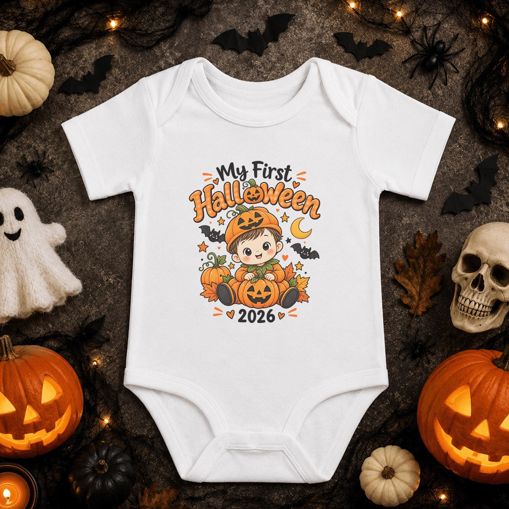 My First Halloween 2026 Baby Bodysuit, Cute Pumpkin Infant Onesie, Baby Boy Spooky Season Outfit, First Halloween Keepsake Gift