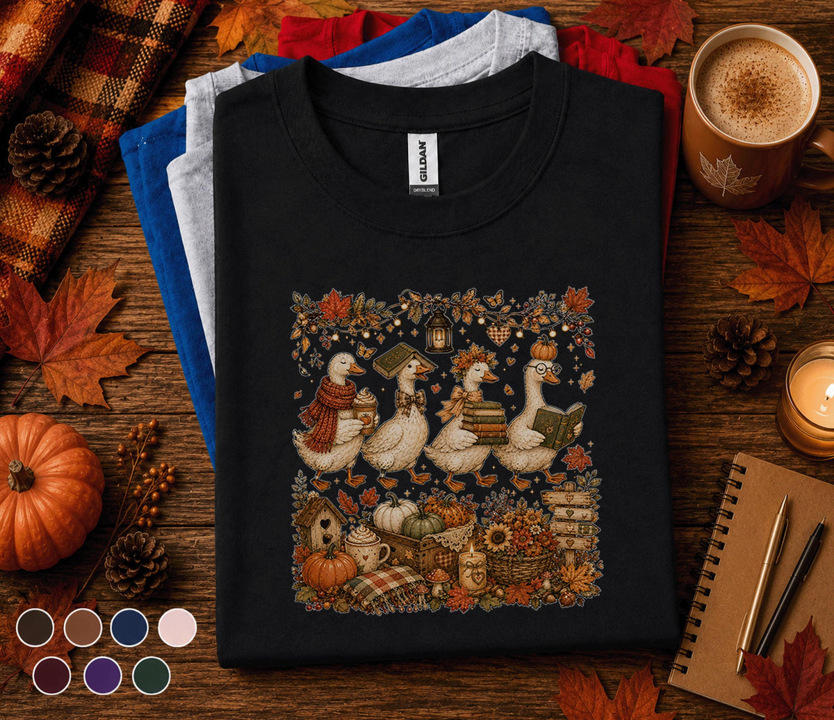 Cute Autumn Goose Shirt, Cozy Fall Reading Goose Tee