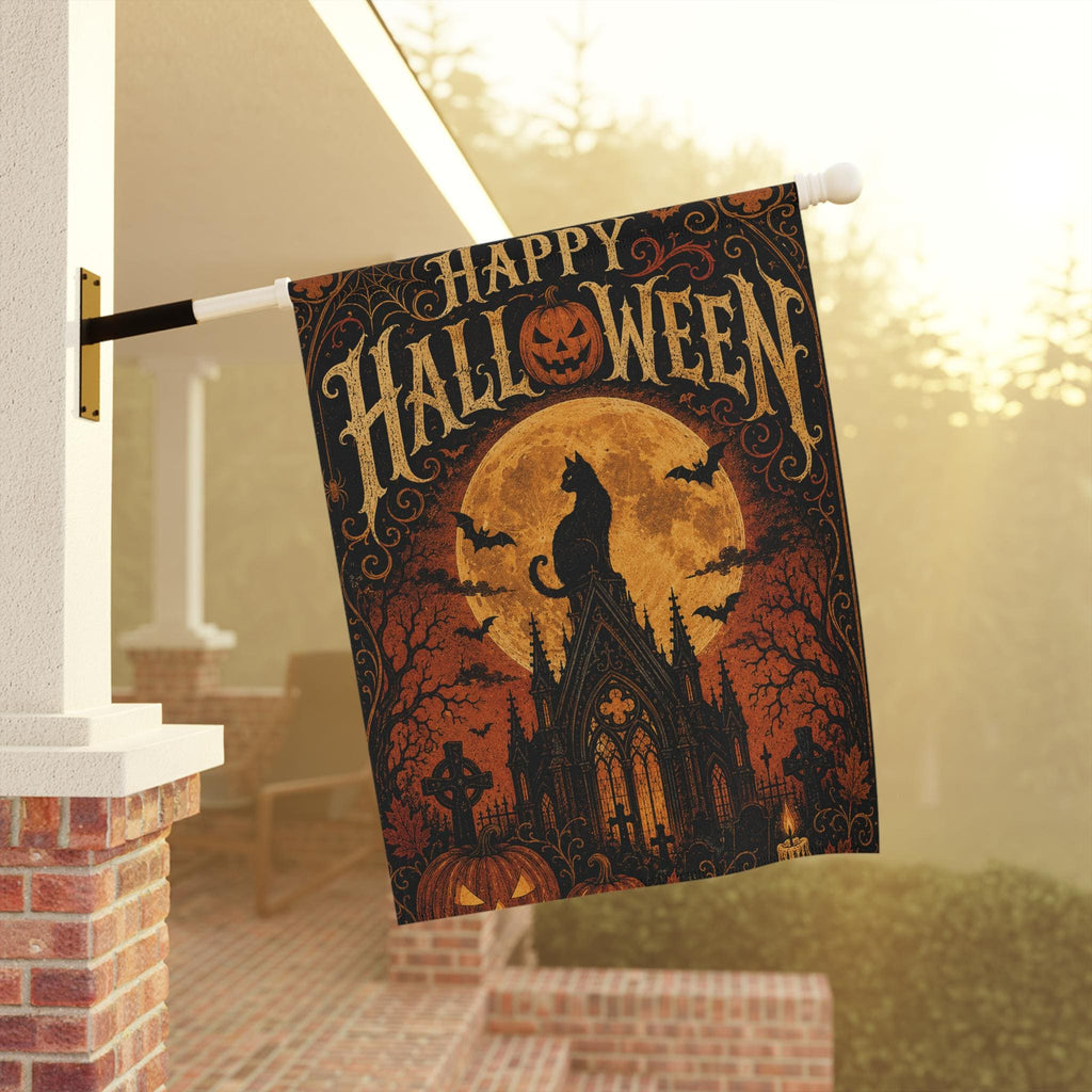 Black Cat Halloween Garden Flag, Gothic Full Moon Yard Decor, Happy Halloween Pumpkin Flag, Vintage Spooky Outdoor Porch Decoration
