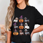 Halloween Dog Shirt Dachshund Puppy In Pumpkin Skeleton Ghost Witch Costumes Cute Funny Spooky Season Tee Dog Lovers Moms Dads Pet Owners