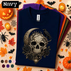 Gothic Skull Halloween Shirt, Raven Crescent Moon Tee, Dark Floral Skeleton Shirt, Spooky Witchy Tee, Gothic Halloween Gift