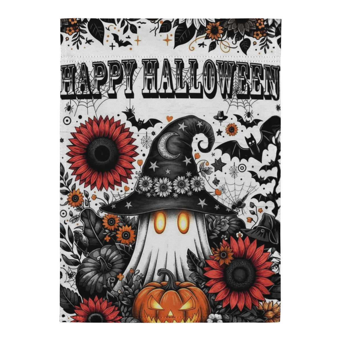 Happy Halloween Garden Flag Sublimation Design, Halloween Ghost Garden Flag, Cute Happy Halloween Garden Flag