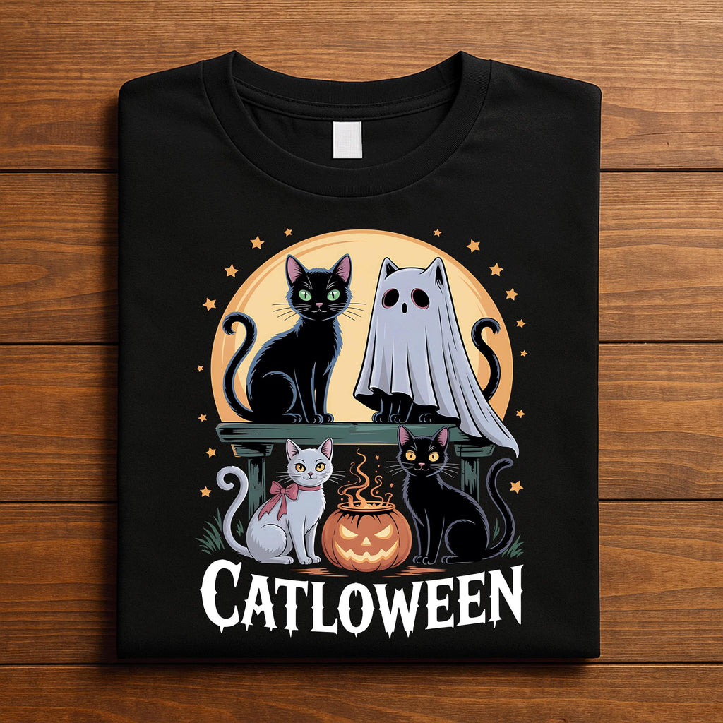 Catloween Cats Shirt Pumpkin Ghost Cat, Spooky Black Cat Halloween Tee