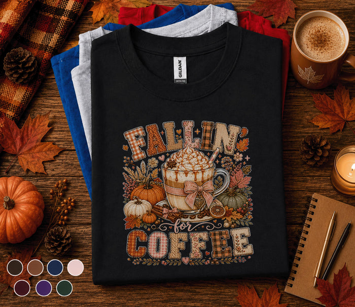 Fallin' for Coffee Shirt, Pumpkin Spice Coffee Lover Tee