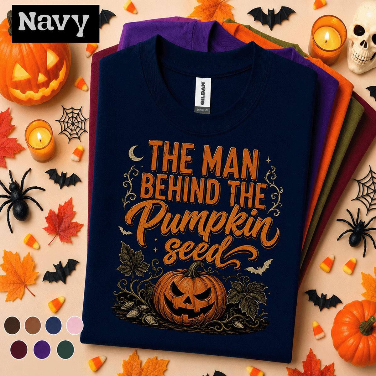Man Behind The Pumpkin Seed Halloween Shirt, Funny Dad Halloween Tee, Pumpkin Carving Shirt, Spooky Dad Joke Fall Gift for Men