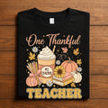 One Thankful Teacher Autumn Pumpkin Shirt Thanksgiving Fall Leaves Classroom Outfit Tee, Gift Teacher Thanksgiving Sw...