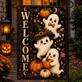 Cute Ghost Halloween Garden Flag, Welcome Witch Pumpkin Yard Decor