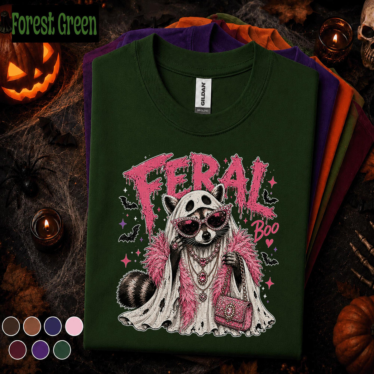 Feral Boo Raccoon Halloween Shirt, Pink Ghost Raccoon Tee, Funny Trash Panda T Shirt, Spooky Glam Halloween Tee, Raccoon Gift