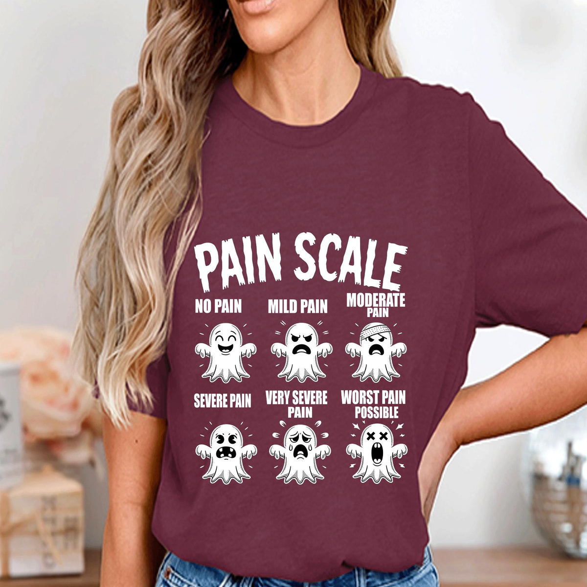 Ghost Pain Scale Shirt Funny Nurse Doctor Halloween Tee Spooky Medical Humor From No Pain To Worst Pain Ghost, Nurse Halloween Shirt Gift