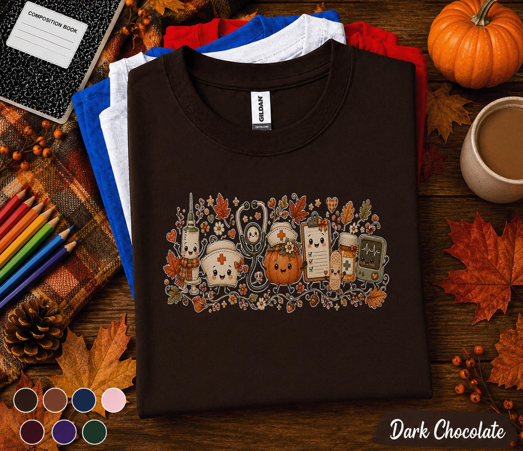 Cute Fall Nurse Shirt, Autumn Medical Pumpkin Tee, Kawaii Nurse Shirt, RN Fall Halloween Top, Cozy Healthcare Worker Gift, Nurse Autumn Tee