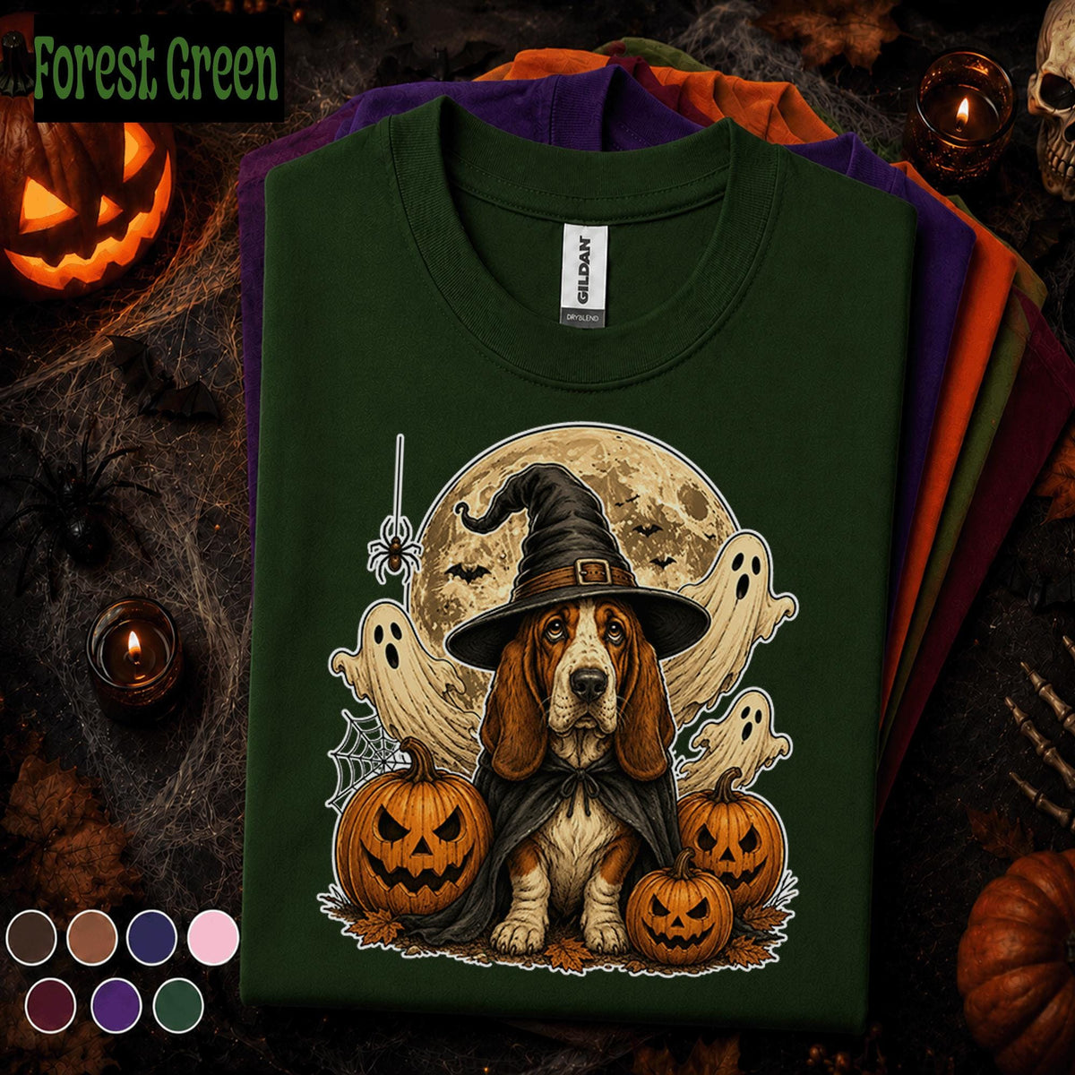Basset Hound Halloween Shirt, Witch Dog Pumpkin Tee, Spooky Ghost Dog Shirt, Cute Halloween Pet Lover Gift, Fall Witchy Tee