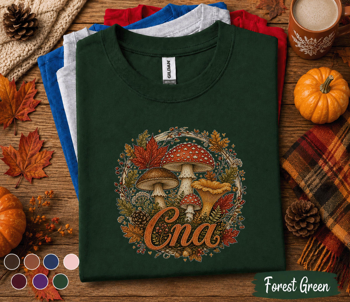 CNA Fall Shirt, Autumn CNA Mushroom Shirt, Certified Nursing Assistant Tee, Healthcare Worker Gift, Cozy Medical Staff Sweatshirt