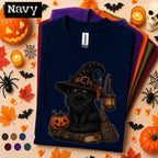 Black Cat Witch Halloween Shirt, Spooky Witchy Cat Tee, Pumpkin Magic Graphic Shirt, Gothic Fall Cat Lover Gift, Vintage Halloween Tee