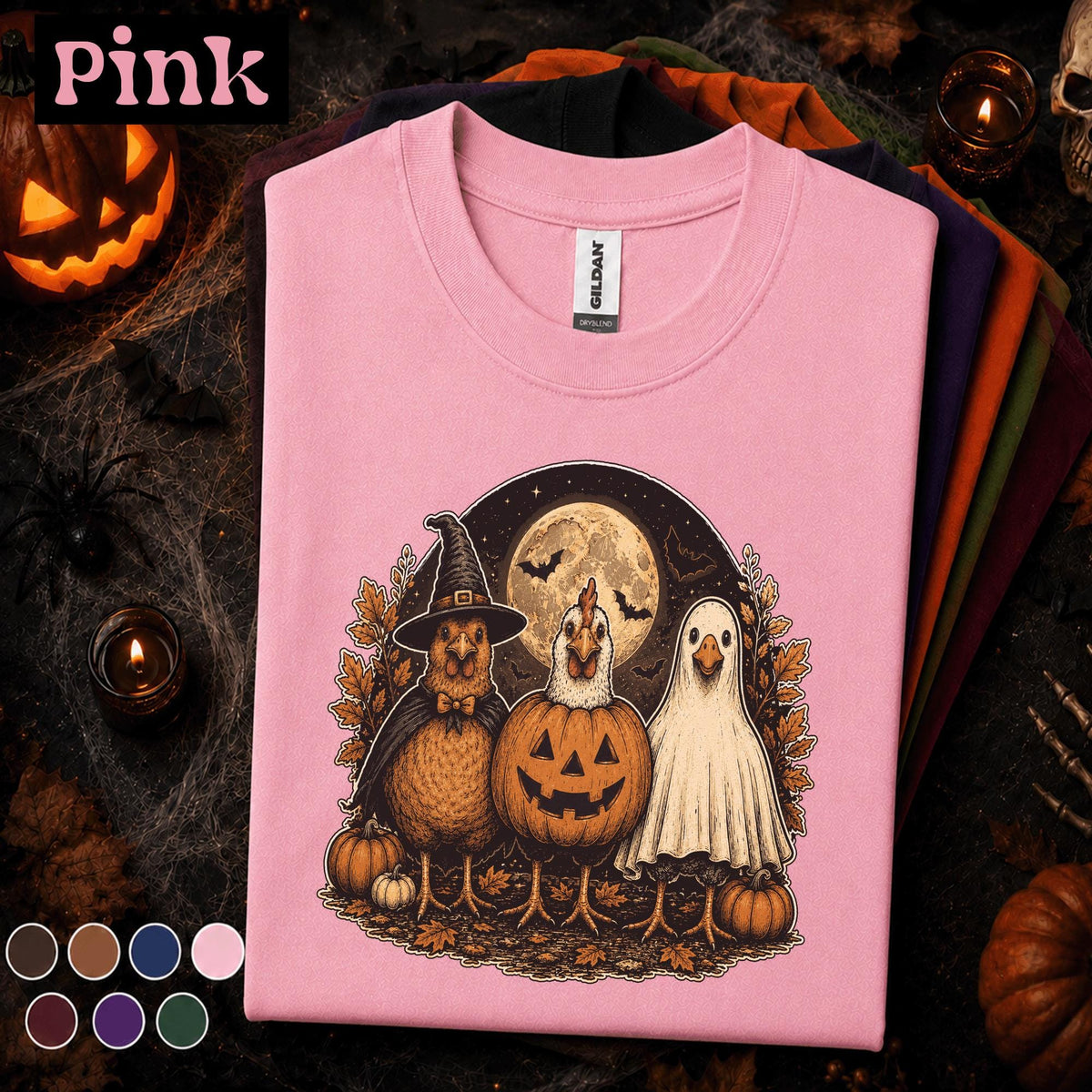 Funny Chicken Halloween Shirt, Witch Ghost Pumpkin Costume Chickens Tee, Farmhouse Spooky Season Shirt, Chicken Lover Halloween Gift