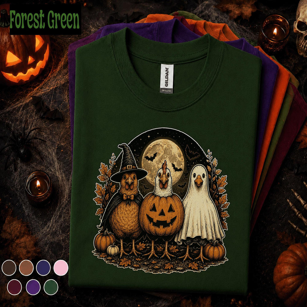Funny Chicken Halloween Shirt, Witch Ghost Pumpkin Costume Chickens Tee, Farmhouse Spooky Season Shirt, Chicken Lover Halloween Gift