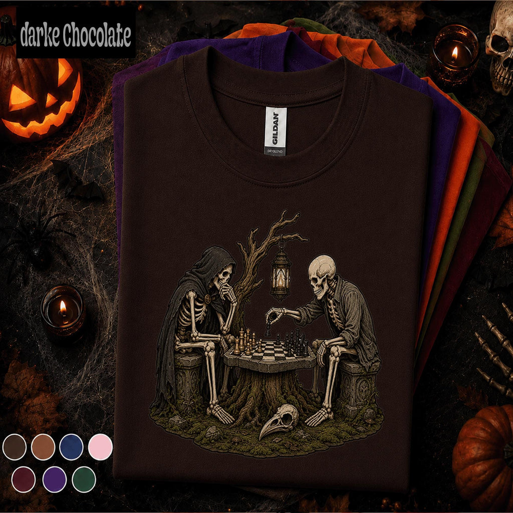 Skeleton Chess Halloween Shirt, Gothic Chess Player Tee, Spooky Skeleton Graphic Shirt, Dark Academia Gift, Vintage Halloween Chess Tee