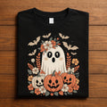 Floral Ghost Halloween Shirt, Cute Spooky Pumpkin Bat Tee