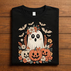 Floral Ghost Halloween Shirt, Cute Spooky Pumpkin Bat Tee