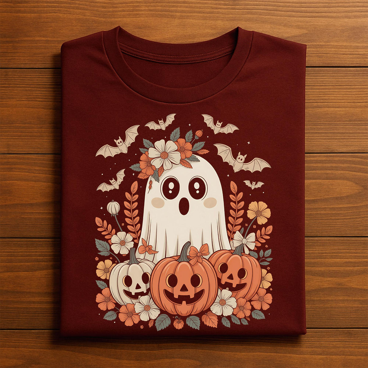 Floral Ghost Halloween Shirt, Cute Spooky Pumpkin Bat Tee, Haunted Season Top, Women Halloween Sweatshirt, Pumpkin Sweatshirt Girl