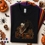 Skeleton Horse Halloween Shirt, Spooky Equestrian Tee, Western Cowboy Skeleton Gift, Black Horse Pumpkin Fall Rider Gothic Shirt Tee