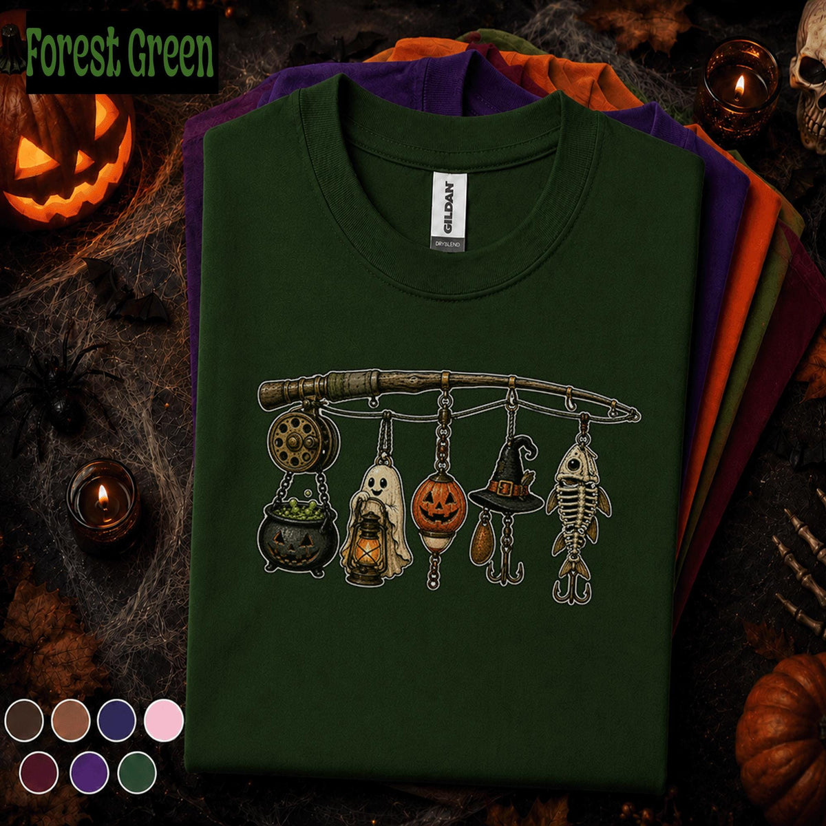 Halloween Fishing Lure Shirt, Spooky Fisherman Ghost Tee, Pumpkin Witch Fishing Shirt, Vintage Angler Gift, Trick or Tackle Fall Tee
