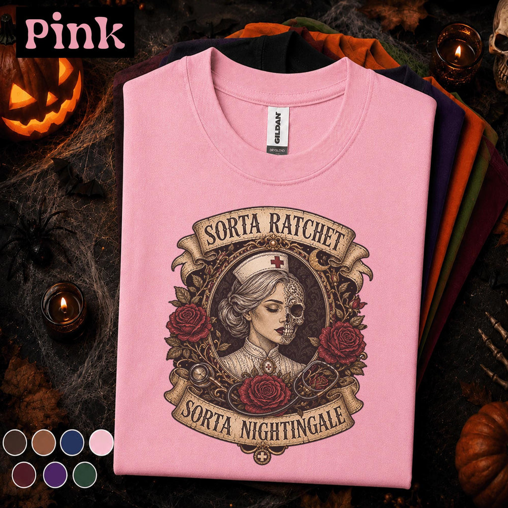 Sorta Ratchet Sorta Nightingale Nurse Halloween Shirt, Gothic Nurse Tee, Spooky Skeleton RN Gift, Vintage Medical Halloween T Shirt