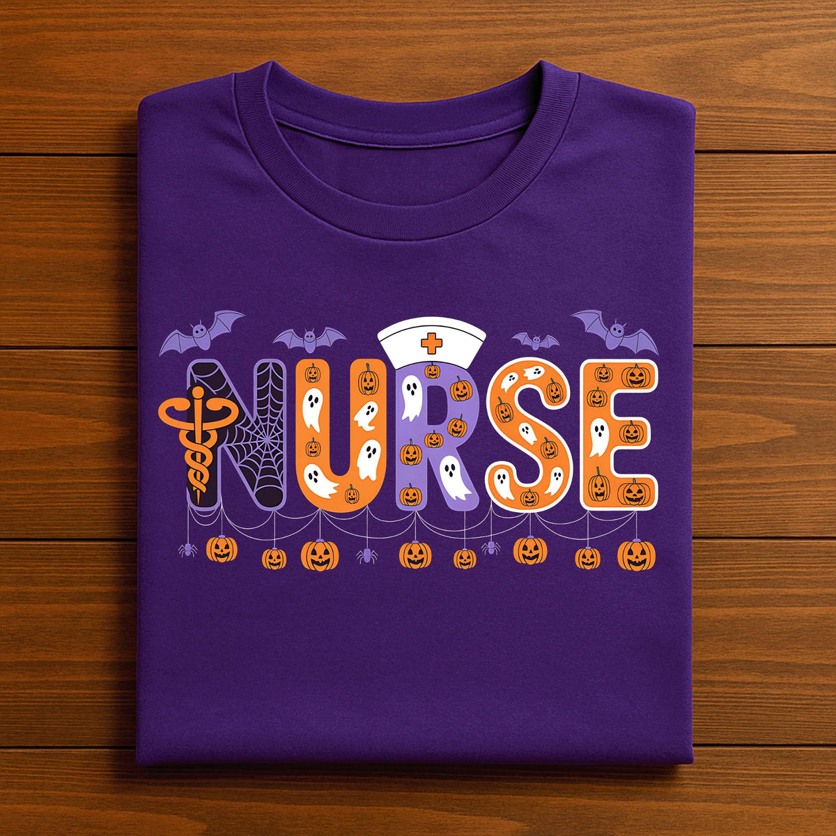 Spooky Nurse Halloween Shirt, Ghost Pumpkin Bat Web Funny Nurse Life Tee
