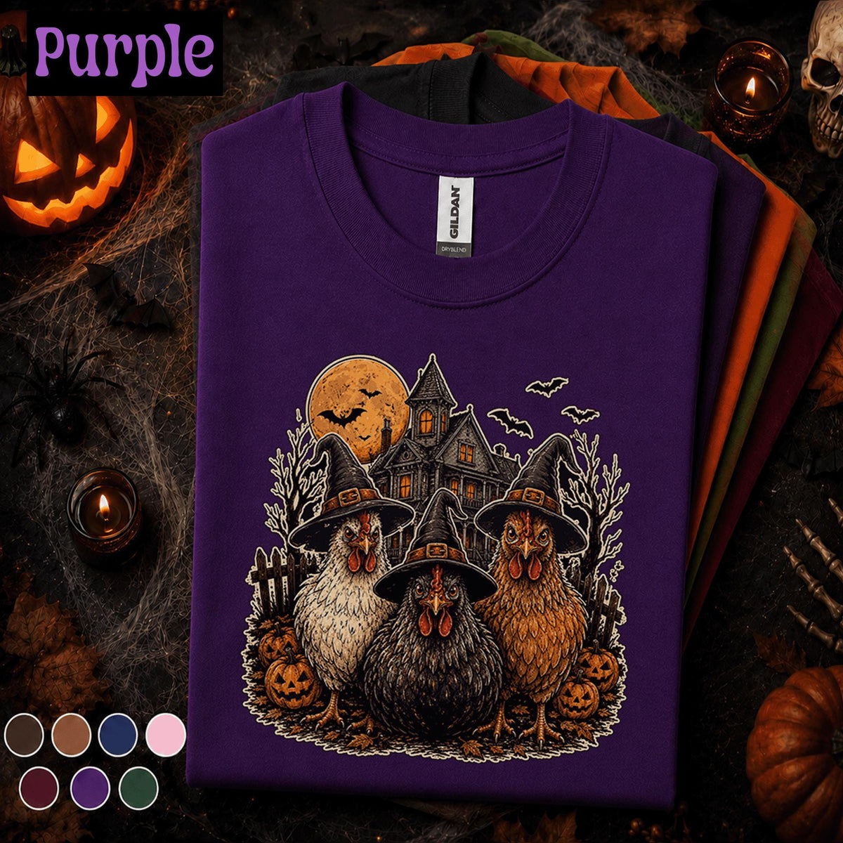 Halloween Chicken Shirt, Witch Chicken Tee, Spooky Hen Halloween T-shirt, Haunted Farmhouse Shirt, Funny Chicken Lover Gift Fatmer