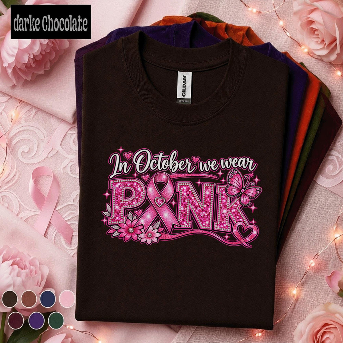 Breast Cancer Awareness Shirt, In October We Wear Pink Tee, Pink Ribbon Sparkle Shirt, Pink Out October Support Gift for Women