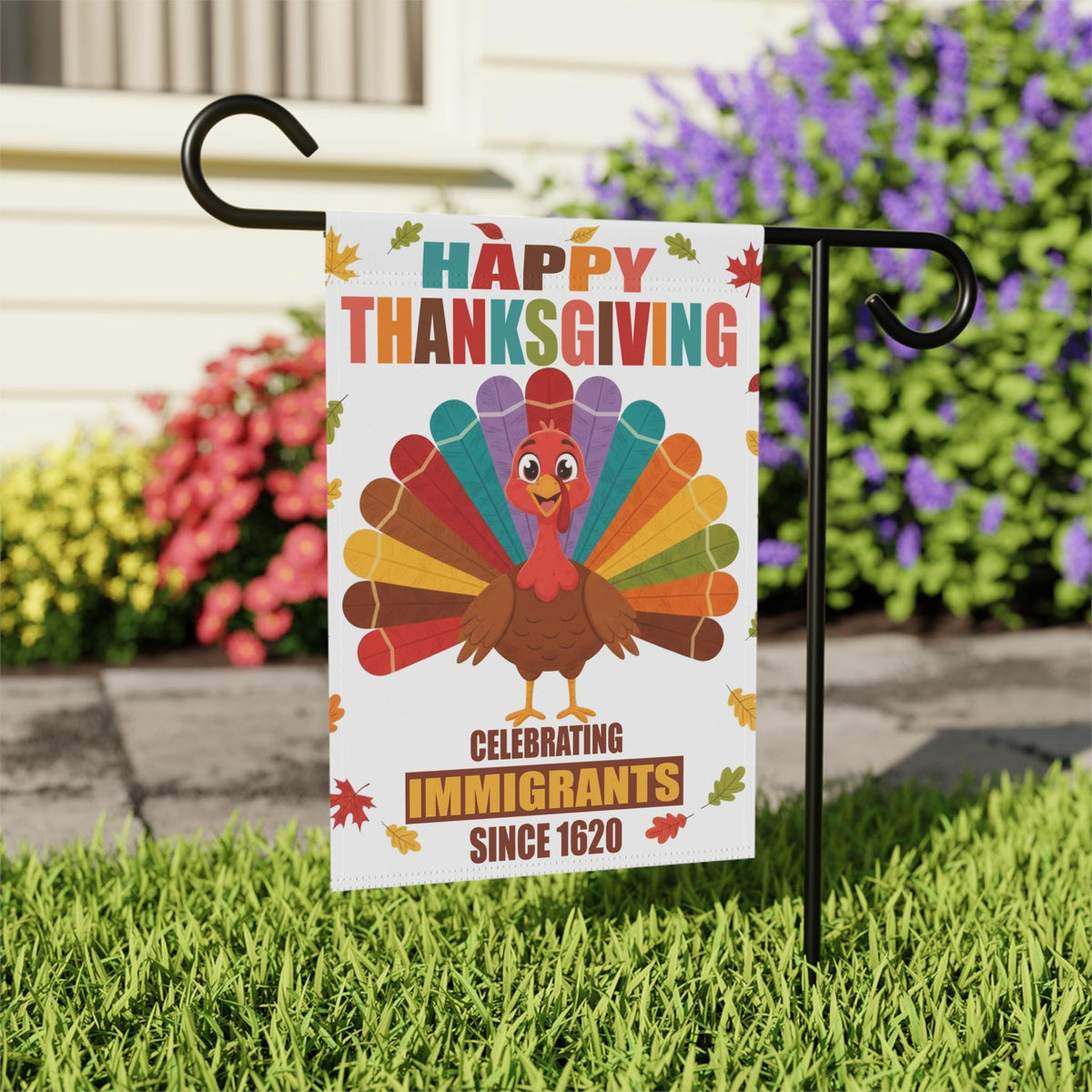 Celebrating Immigrants Thanksgiving Garden Flag | Pro Immigration Thanksgiving Fall Autumn Yard Flag Banner, Anti Tru...