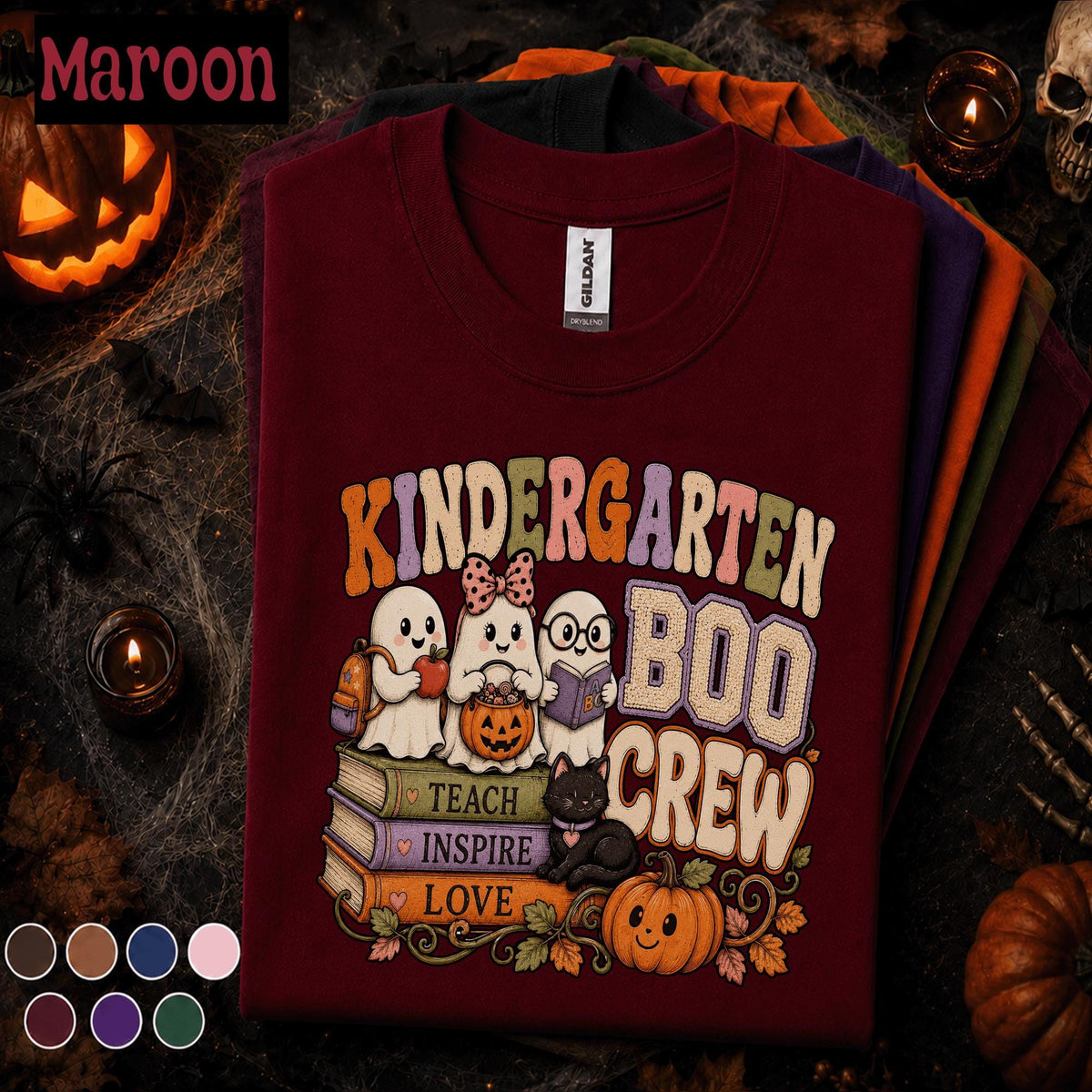Kindergarten Boo Crew Halloween Shirt, Cute Ghost Teacher Tee, Preschool Fall Shirt, Spooky Classroom Gift, Halloween Teacher Team Tee