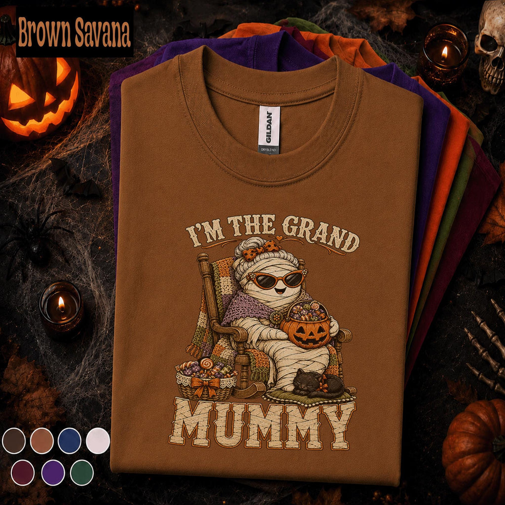 Grand Mummy Halloween Shirt, Funny Grandma Mummy Tee, Cute Black Cat Pumpkin Shirt, Spooky Nana Gift, Vintage Halloween Grandma Top