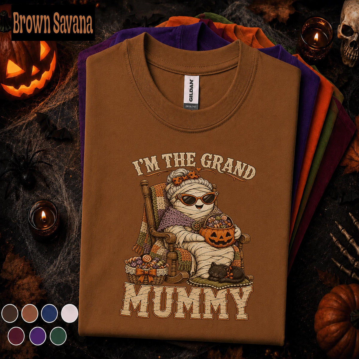 Grand Mummy Halloween Shirt, Funny Grandma Mummy Tee, Cute Black Cat Pumpkin Shirt, Spooky Nana Gift, Vintage Halloween Grandma Top