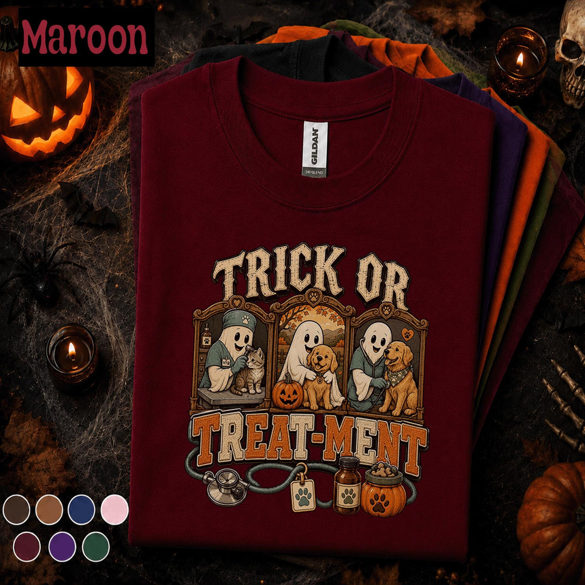 Veterinary Halloween Shirt, Trick or Treatment Vet Tech Tee, Spooky Veterinarian Gift, Cute Ghost Animal Clinic Fall Veterinary T-Shirt