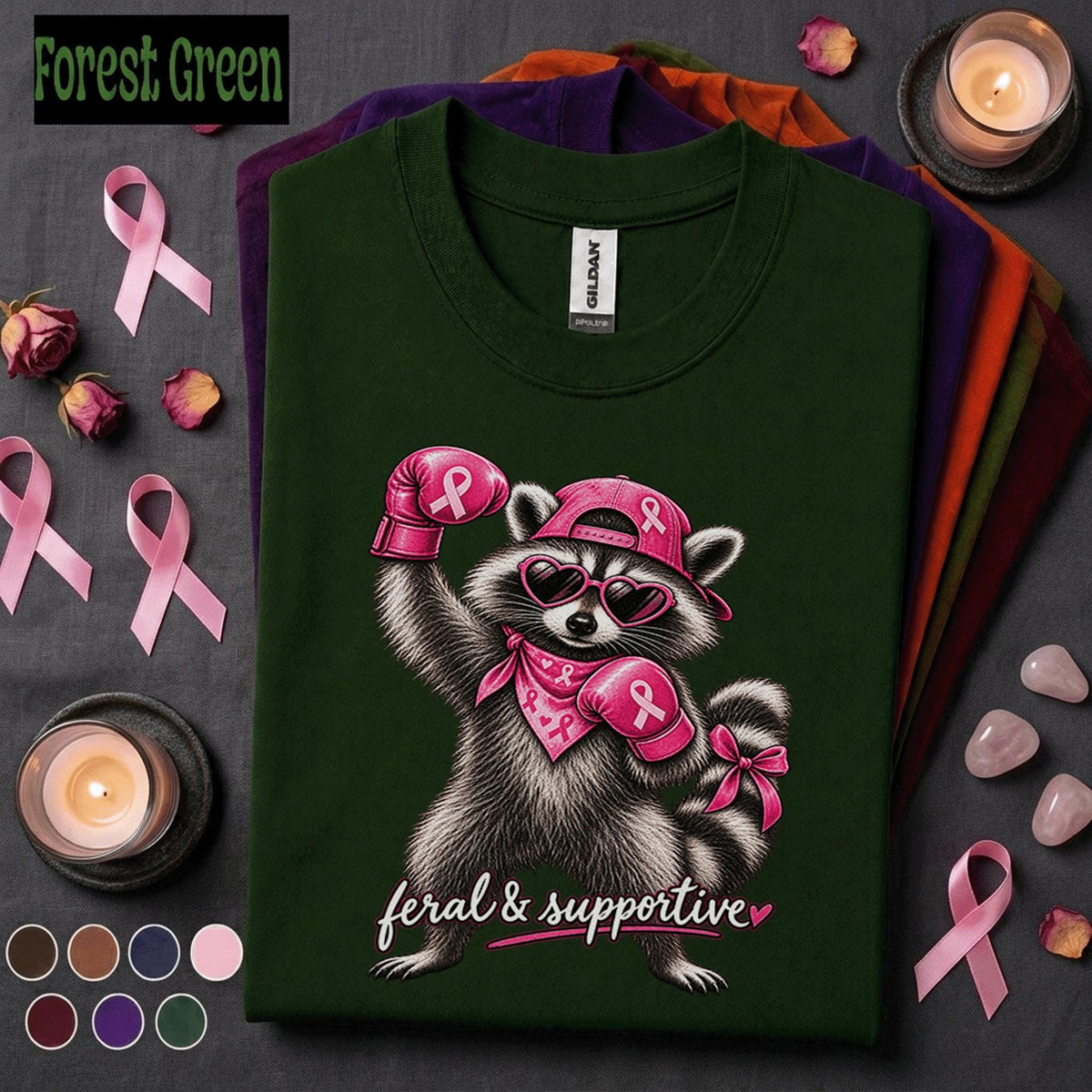 Breast Cancer Awareness Shirt, Feral and Supportive Raccoon Tee, Pink Ribbon Boxing Shirt, Funny Pink Out October Gift for Women