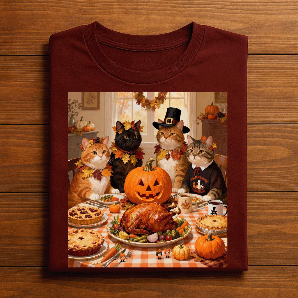 Funny Thanksgiving Turkey Pumpkin Pie Cat Tee Funny Pilgrim Cats Autumn Harvest Dinner Fall Feast Humor Shirt, Cat Thanksgiving Sweatshirt