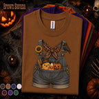 Cute Halloween Overalls Shirt, Pumpkin Candy Corn Chick Tee, Fall Farm Girl, Spooky Crow Sunflower Shirt, Autumn Country Gift