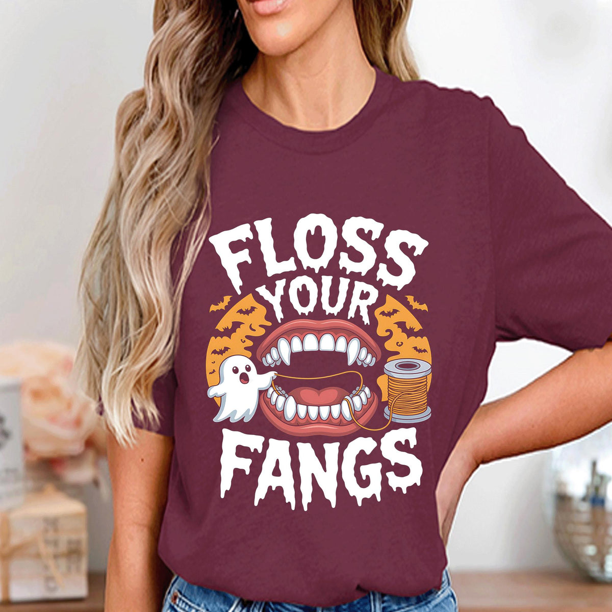 Dental Halloween Shirt, Gift For Dental Tech, Funny Dental Hygienist Tshirt, Floss Your Fangs Tee, Halloween Assistant Tech Sweatshirt
