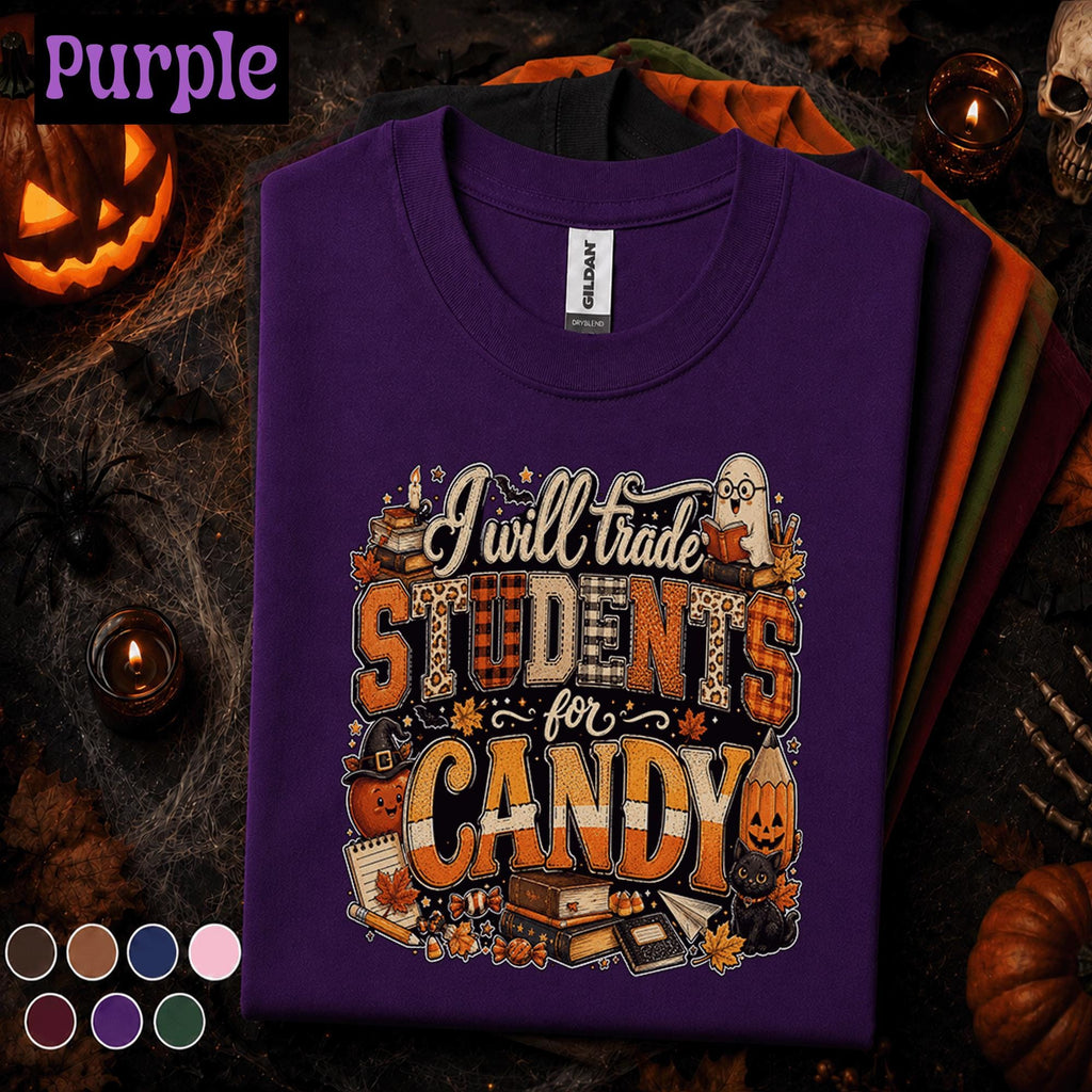 I Will Trade Students for Candy Shirt, Funny Teacher Halloween Tee, Spooky Classroom Ghost Shirt, Fall School Teacher Halloween Gift Tee